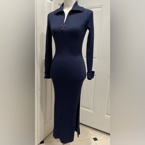 ❤️BCBGMaxAzria Navy Blue MIDI Ribbed Jersey Dress, Size XS